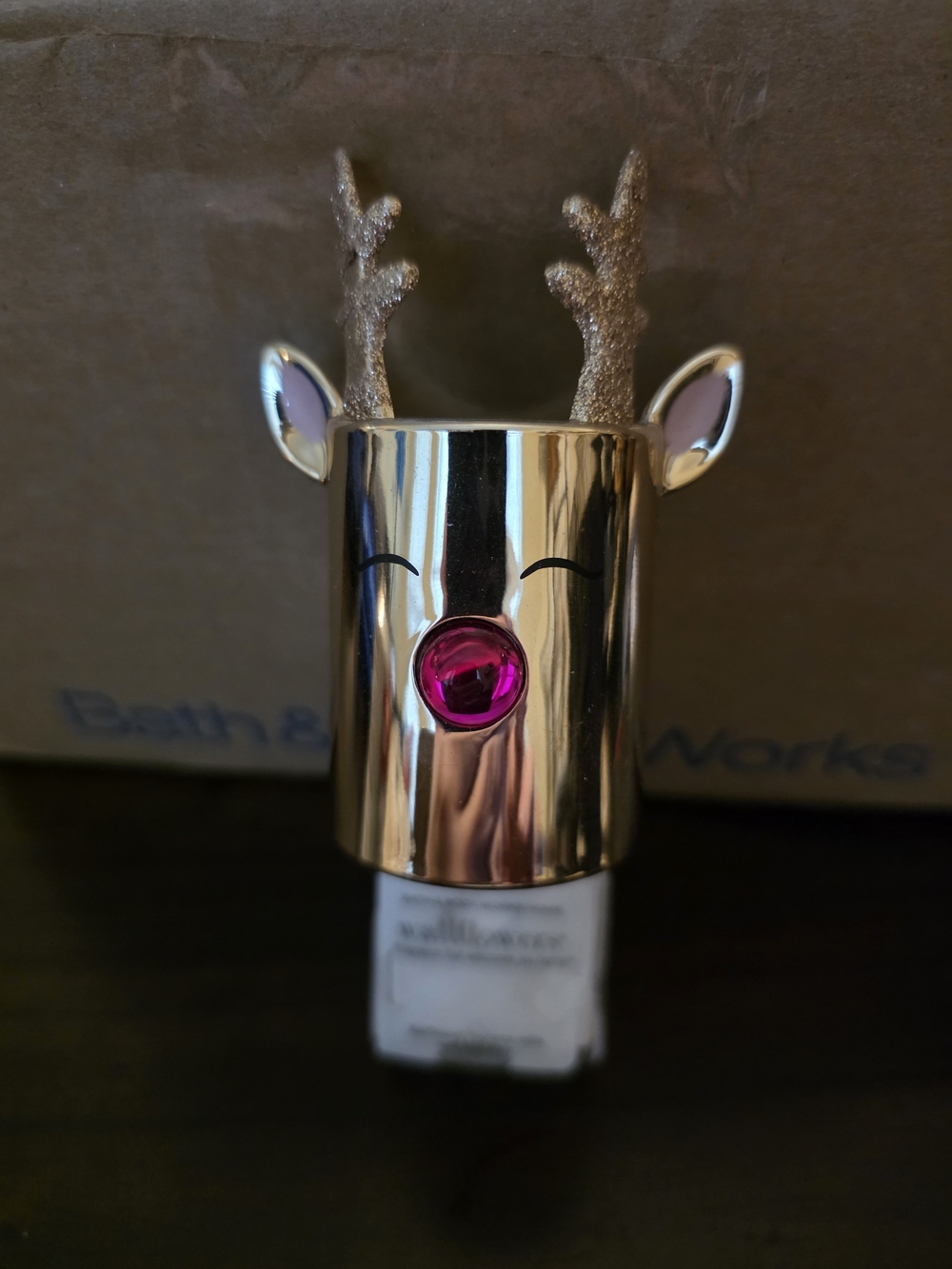 Bath & Body Works Gold Reindeer Plug-In Accessory with Pink Nose Brand New